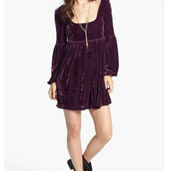 Free People Oh So Easy Crush Velvet Babydoll Dress Purple Size Small - Picture 1 of 5